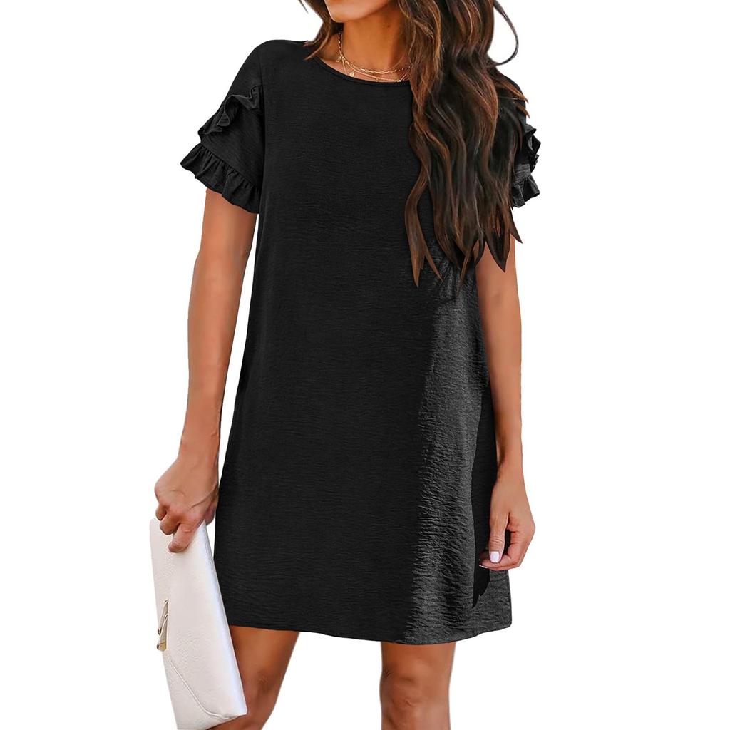 Женские модные повседневные пляжные свободные прямые платья с коротким рукавом