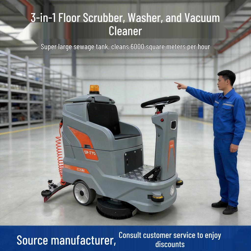 Shanshuijian 770 Dual-Brush Industrial Ride-On Floor Scrubber for Workshops and Garages