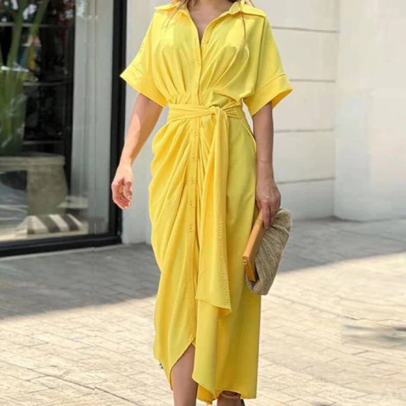 Stylish Summer Girl Dress With Shirt Collar In Polyester For Casual Wear