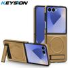 KEYSION Luxuxy PU Leather Magnetic Case for MagSafe for Samsung Galaxy Z Flip 7 5G 7 SE Kickstand Wireless Charging Phone Cover