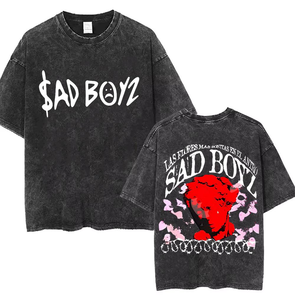 Singer Junior H Sad Boyz Washed Vintage Tshirt Summer Men Women Casual Fashion Oversized TShirt Mens Hip Hop Aesthetic T Shirt