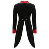 Womens Circus Ringmaster Costume Gold Trim Lapel Collar Long Sleeve Color Blocked Velvet Tailcoat