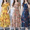 O-neck Short Sleeve Waist Tight Pleated Large Hem Summer Dress Elegant Floral Print A-Line Midi Dress Female Clothing