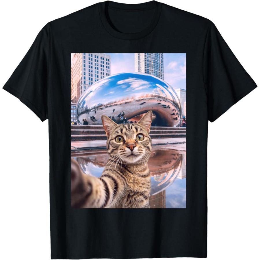 Смешная футболка с котом, делающим селфи у Чикагского боба (Cloud Gate)