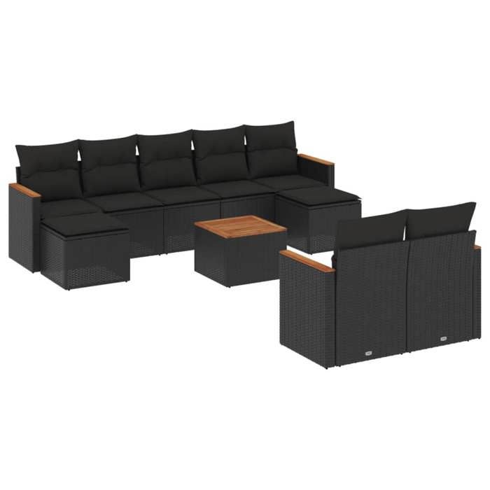 VidaXL Salon de Jardin avec Coussins 10 pcs, Canapés de Terrasse, Ensemble de Meubles de Patio, Mobilier d'Extérieur, Noir 3226405