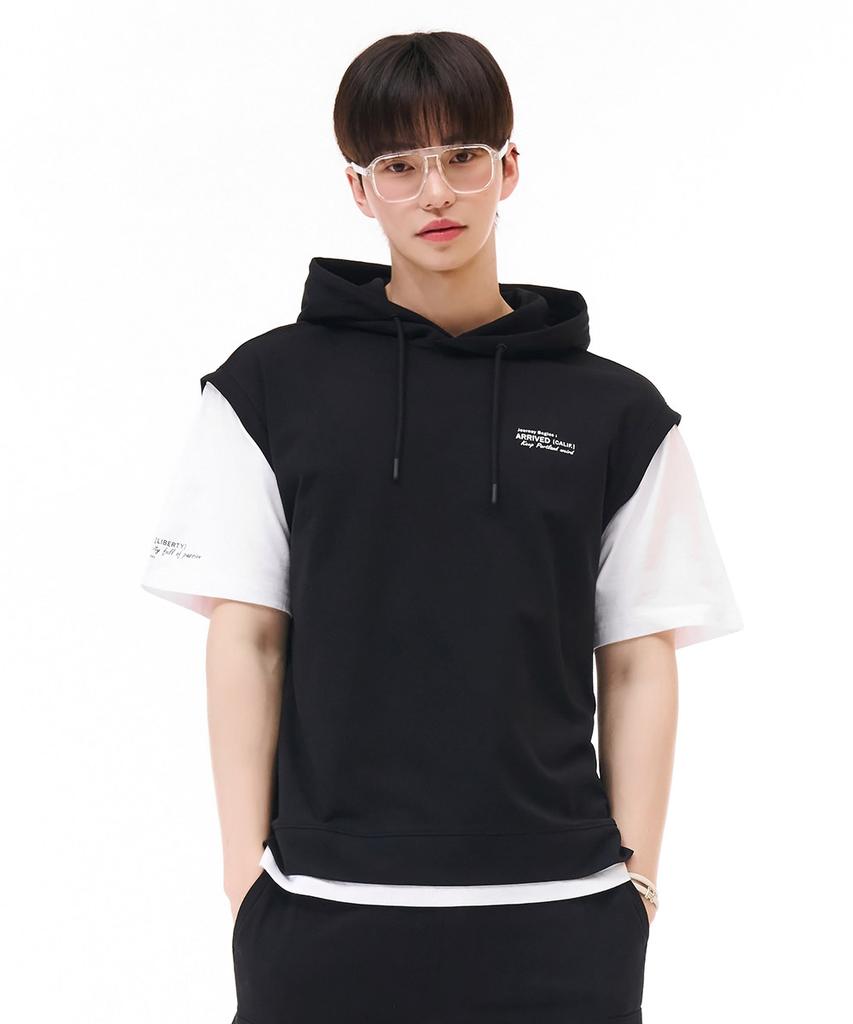 CHASECULT Men'S Layered Short Sleeve Hoodie - Black