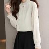 Autumn New Chiffon Top with Black Ears Lace Base Shirt for Women Age-reducing Fashionable Pullover
