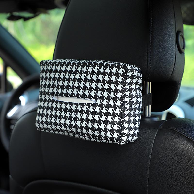 Multifunctional Houndstooth Car Tissue Box Vehicle Back Seat Armrest Tissue Holder