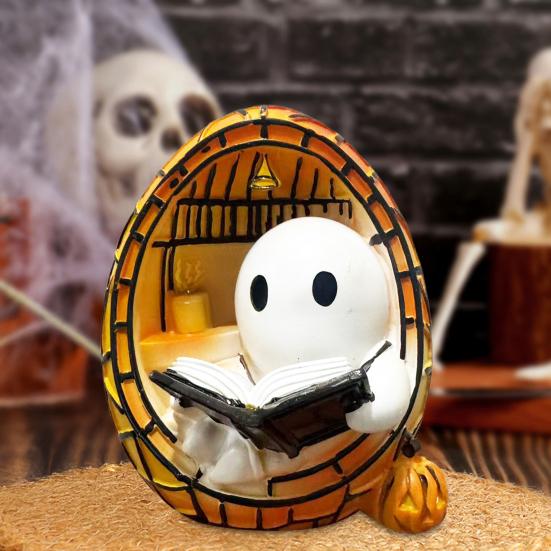 Halloween Ghost Night Light Ghost Reading Book Bedside Lamp Ghost Decoration Tabletop Lamp for Halloween Party or Bedroom Decor
