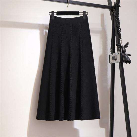 Женская осенне-зимняя юбка с высокой талией и эластичной резинкой на талии, однотонная трикотажная трапециевидная юбка, большие качели, теплая