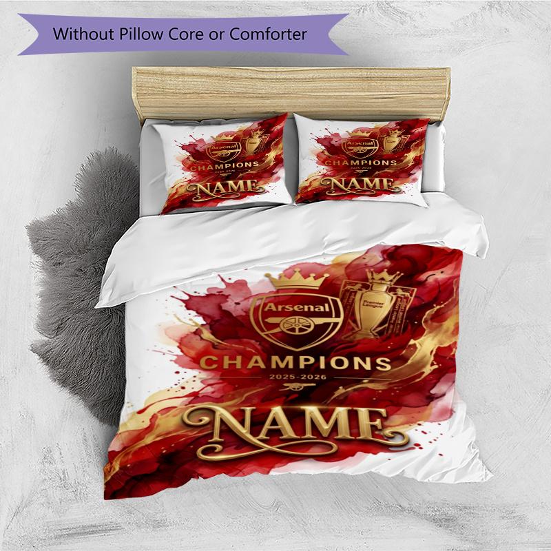Arsenal Champions Personalized Name Bedding Set,Cozy Bed Linen for Teen Boys Bedroom Decoration,Perfect Birthday Gift,Washable Duvet Cover with Pillow