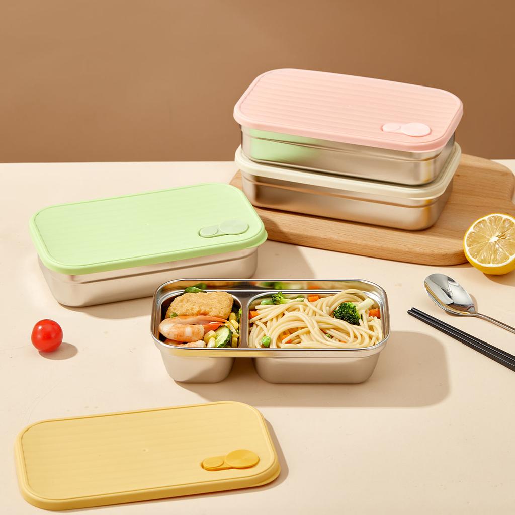 304 Stainless Steel Bento Box With Lid Portable Sealed Divided Lunch Box For Kids Student School Fruit Salad Lunch Container