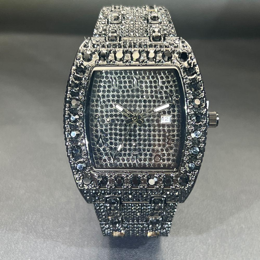 Top Luxury Watches Men Fashion Brand MISSFOX Hip Hop Diamond Bling Tonneau Quartz Wristwatches Business lced Out Men Clocks