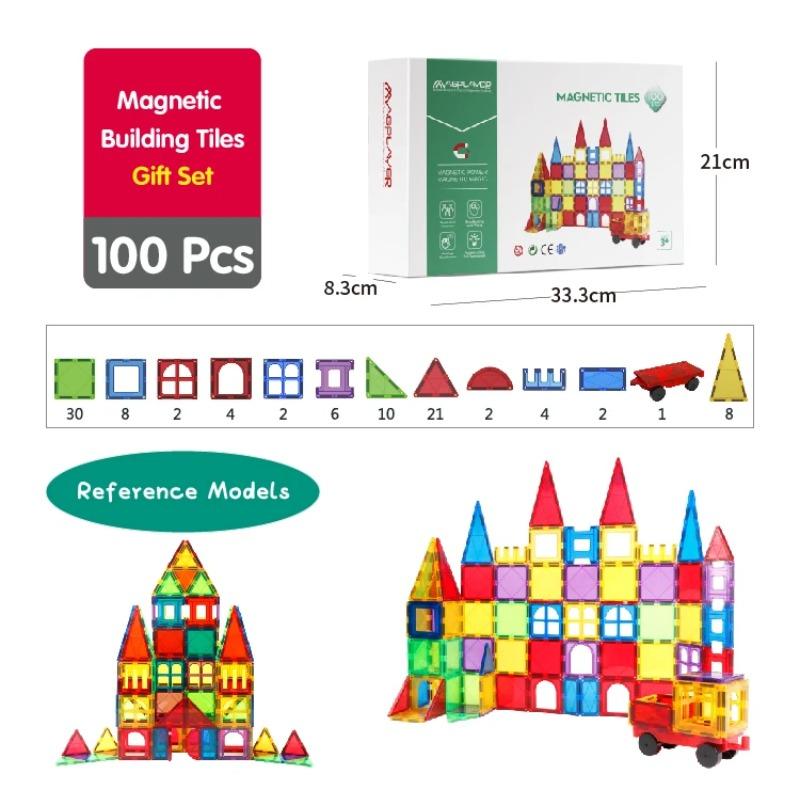 Магнитные плитки, строительные блоки с машинками, 3D прозрачный конструктор, обучающая сенсорная игрушка, магнитные игрушки для детей в возрасте 3, 4, 5, 6, 7, 8 лет