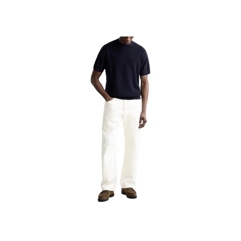 Zara Однотонный круглый вырез Простой пуловер с коротким рукавом Трикотажный топ для мужчин Синий 2621400-401