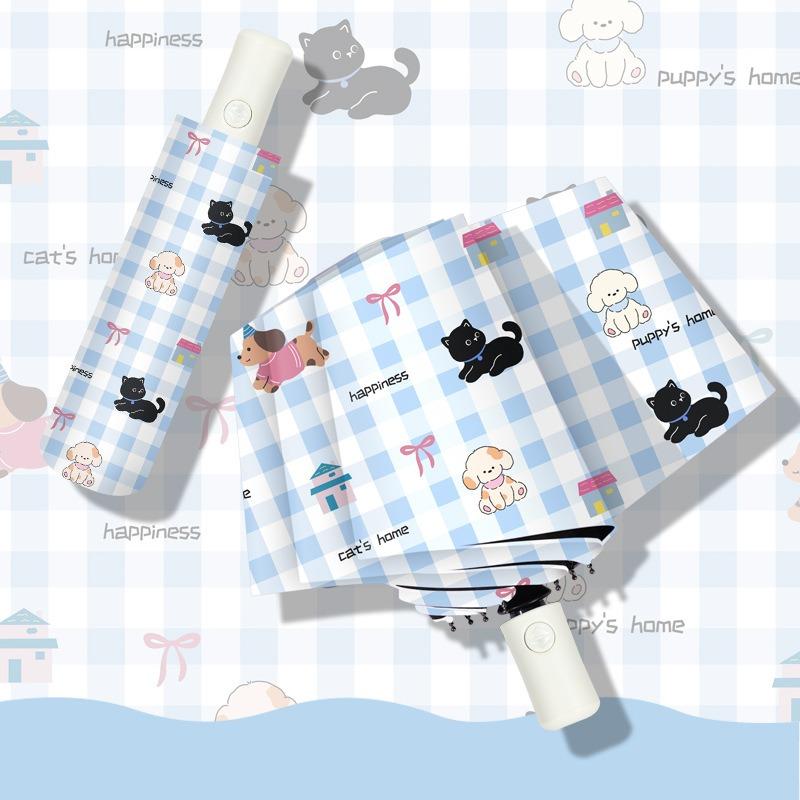 Automatic Three-fold Umbrella Cartoon Digital Folding Umbrella Vinyl Anti-ultraviolet Sunscreen Sun Umbrella
