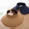 Hat Big Brim Sun Visor Roll-Up Beach Cap Bow Empty Top Cap Weave Sun Cap Sun Hat Packable Straw Hat