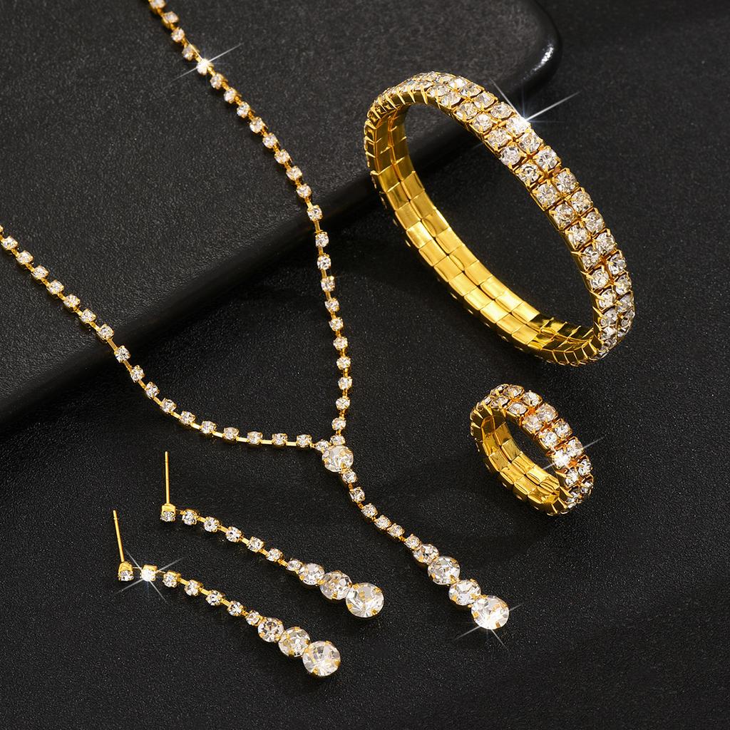 2026 Simple Bridal Jewelry Set Ornaments Light Luxury Zircon Necklace Earrings Bracelet Set Multi-color Selection