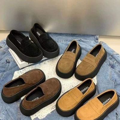 Женские туфли на толстом каблуке, осень 2025, новые, ретро, повседневные туфли-лодочки на толстой подошве, маленькие кожаные туфли, обувь для интернет-знаменитостей на мягкой подошве, ленивая обувь