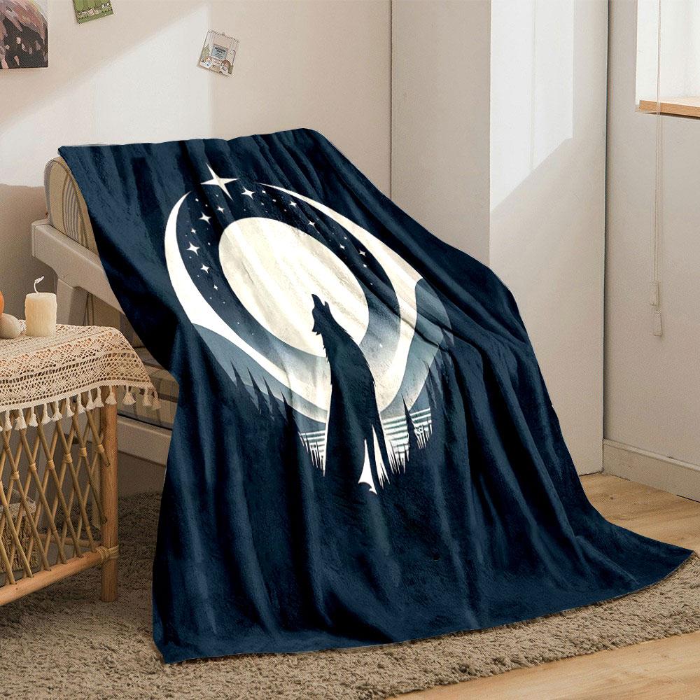 Wolf Howling at Moonlit Night print blanket soft and cozy perfect for the living room bed sofa or a nap,gift