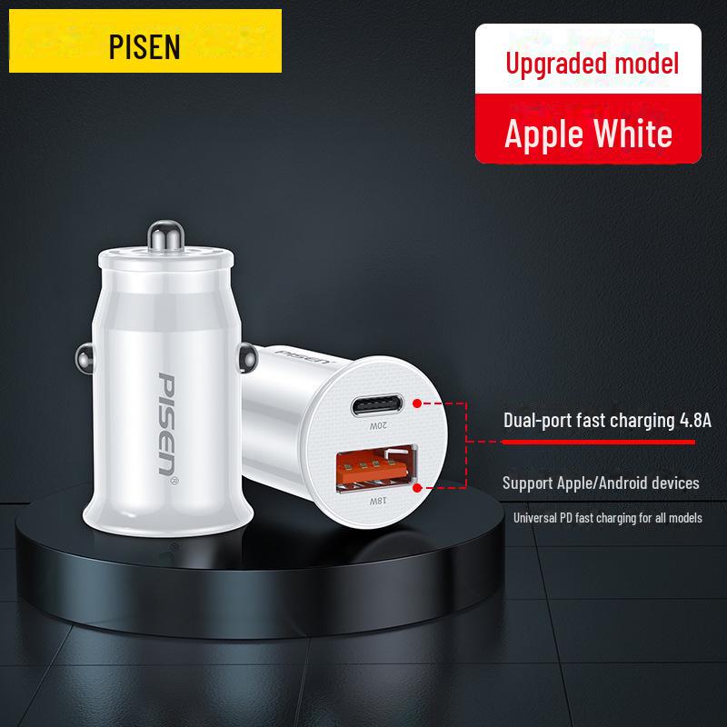 PISEN Dual Port PD30W Car Charger - Mini Cigarette Lighter Socket Adapter