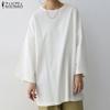 ZANZEA Women Casual O-neck Half Sleeve Blouse Tops Solid Color Loose Spring T-shirt