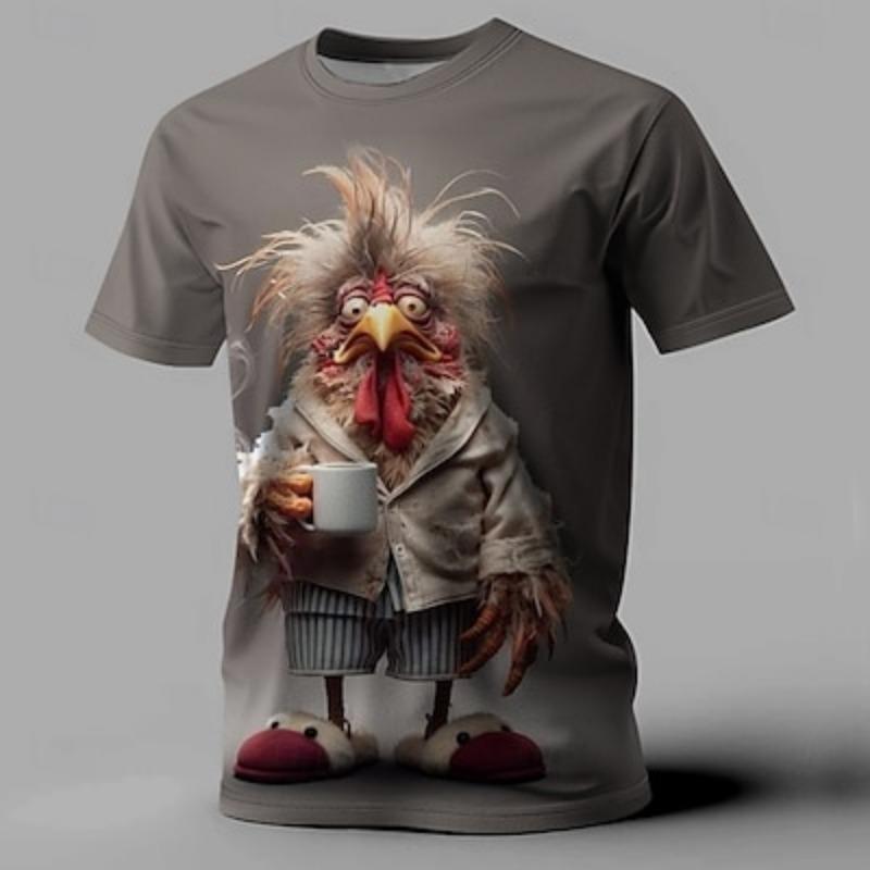 Men's Rooster Funny T-shirt Short-sleeved T-shirt 3D Printed Shirt Retro Casual Street Style Sports Outdoor Vacation Summer Clothing