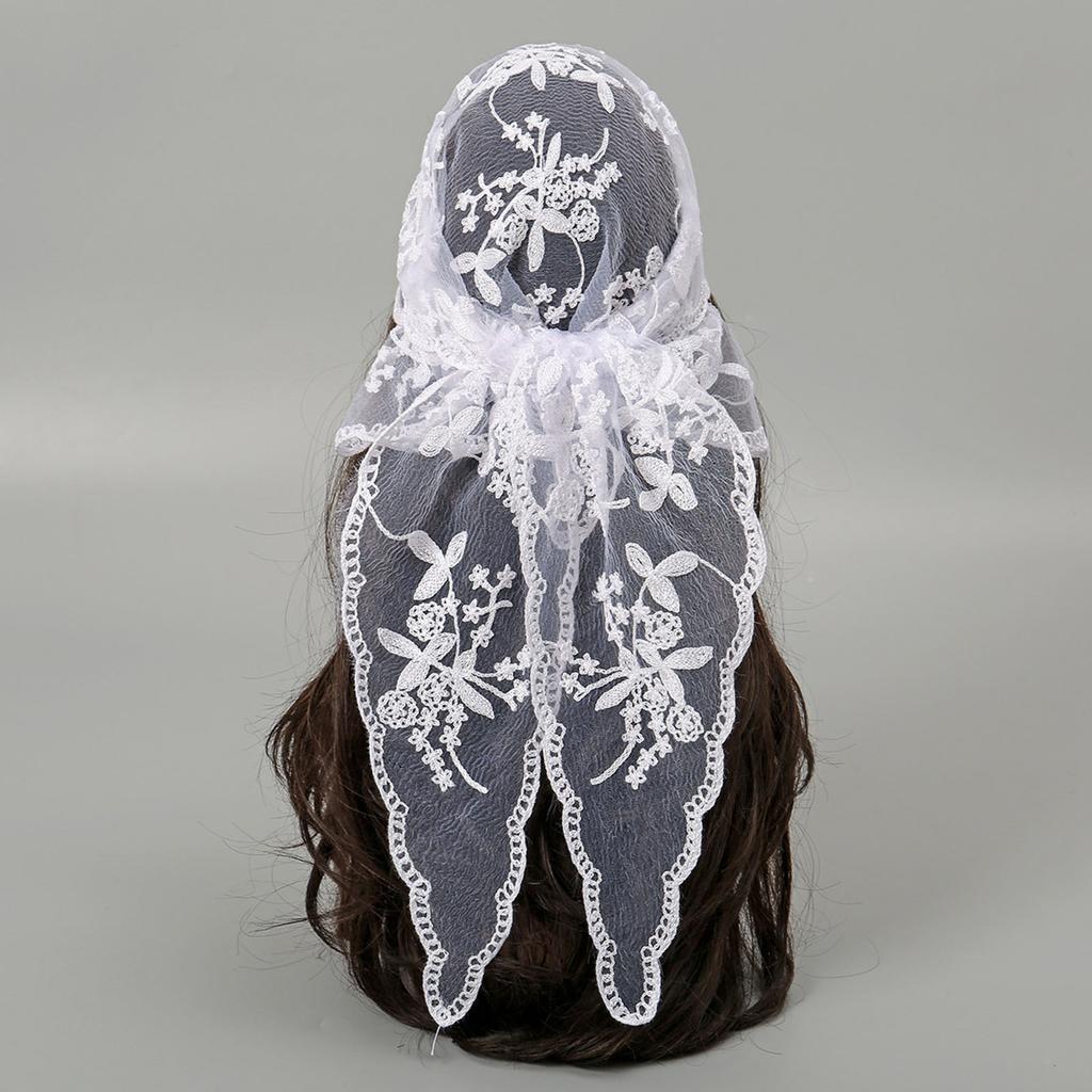 Embroidered Lace Triangle Scarf Flower Headband Lace Headscarf Bandana Headband Elegant Scarf Shawl 135x45cm for Woman