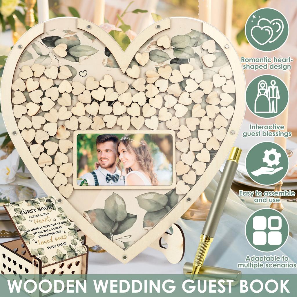 Wedding Guest Book Wooden Heart-shaped Guest Book Wedding Box Personalized Nuptial Attendee Board Decoration for Reception