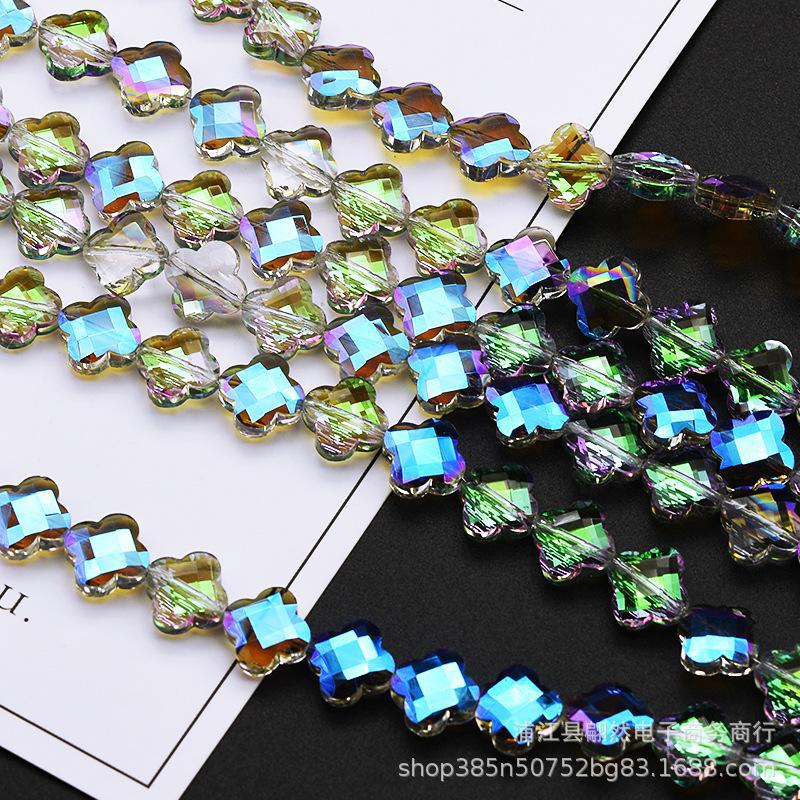 Гальванизированные хрустальные бусины в форме четырехлистного клевера для создания украшений и аксессуаров для волос своими руками.