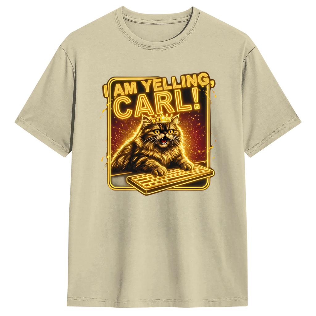 I Am Yelling Carl Donut Cat Meme T Shirt Summer Pure Cotton Tshirts For Unisex Harajuku Casual Tshirt Short Sleeve Awesome Tops