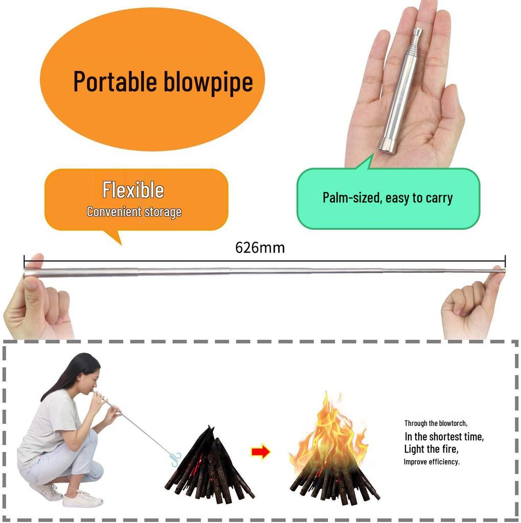 Upgraded Dual-Head Camping Portable Telescopic 6-Section Fire Blower Pipe