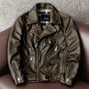Men's Vintage Distressed Genuine Leather Jacket Heavyweight Biker Coat Real Cowhide Motorcycle Jacket