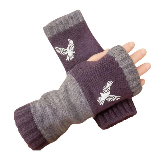 Вязаные женские перчатки без пальцев Теплые перчатки с милой вышивкой Контрастные по цвету Дышащие вязаные перчатки для сенсорного экрана, печати, письма