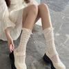1 Pair Women Long Socks Lolita Shirring Edge Ultra-thin See-through Hollow Out Lace Match Skirt Solid Color Japanese College Style Mid Tube