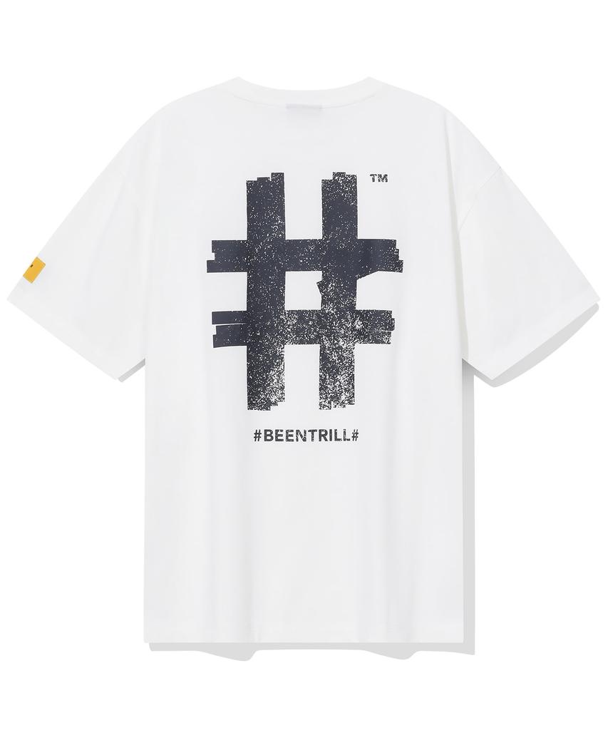 BEENTRILL Футболка оверсайз с коротким рукавом и принтом-штампом с хэштегом (Белый с оттенком)