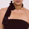 Elegant Beaded Silk Scarf Necklace Western Style Ribbon Choker Lace-up Collarbone Chain  Decoration