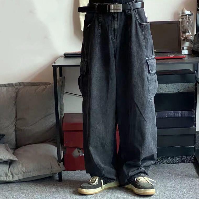 Мужские джинсы свободного кроя с широкими штанинами на весну и осень, прямые, с большими карманами