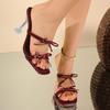 Fashion Fashion Patent Leather Bowknot Decoration Wedding Shoes Women Super High Heels Slippers 2025 Square Toe Party Dress Slides