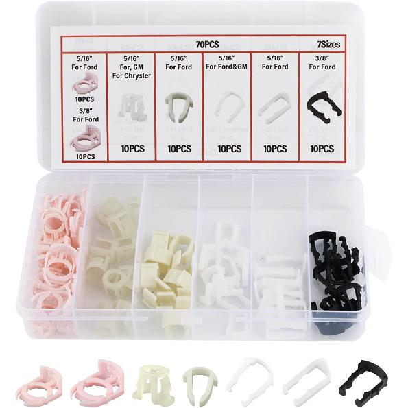 70PCS Car Fuel Line Clips Replacement OEM 937407187/21992748,7 Types Sizes 5/16" And 3/8" Fuel Line Clamp Kit Compatible With Ford Chrysler
