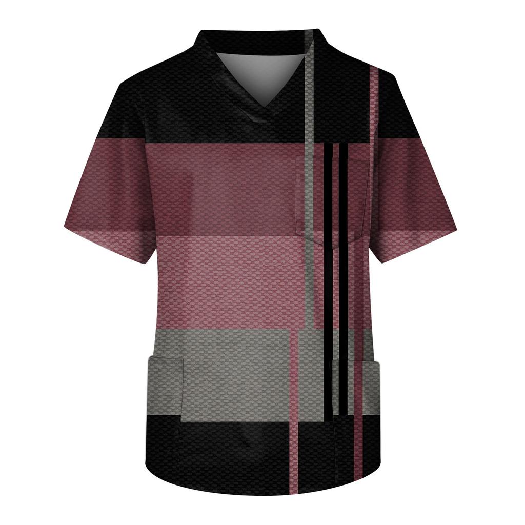 Мужской топ с короткими рукавами и V-образным вырезом с принтом мелких животных нагрудный карман и карман для ухода