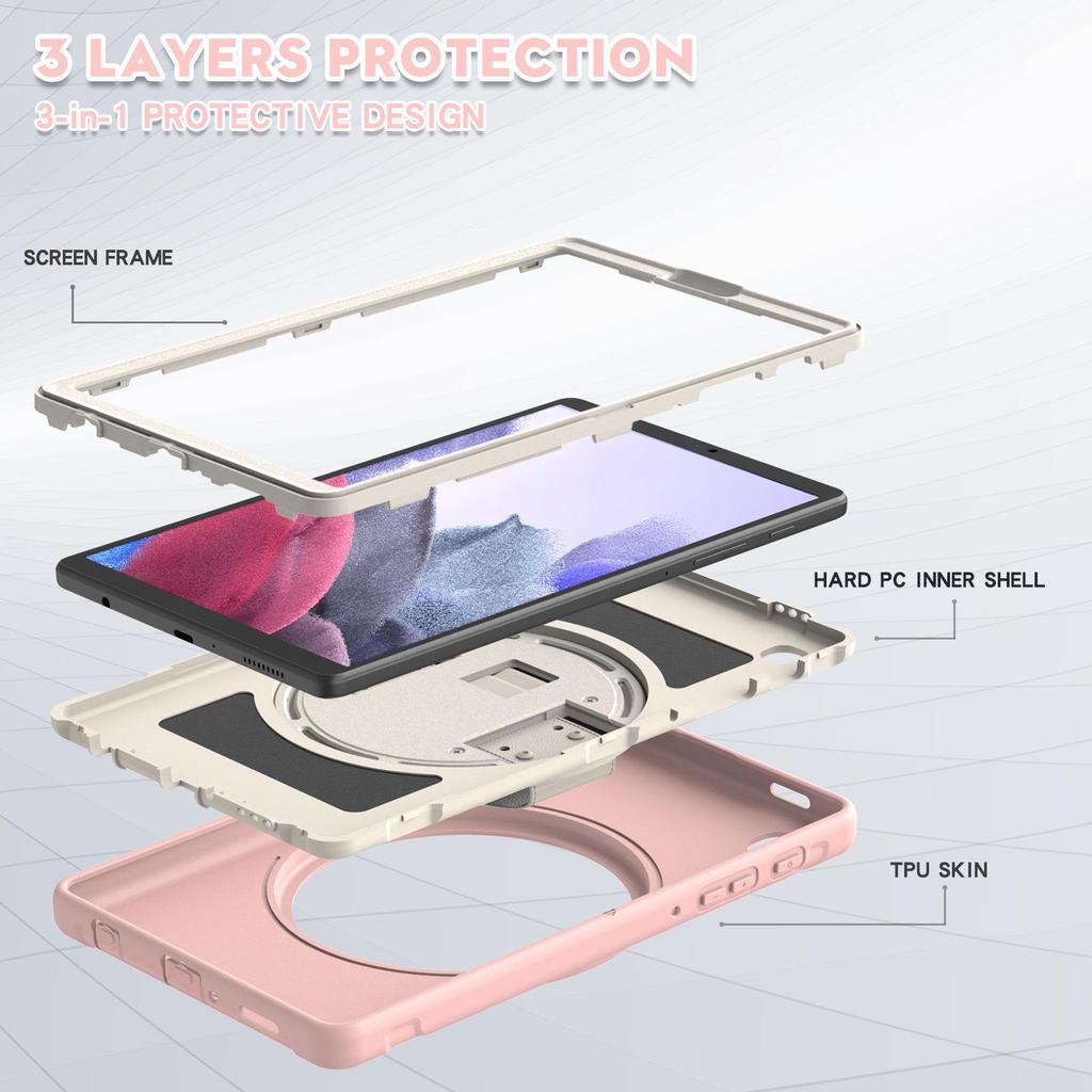 Защитный чехол для Samsung Tab A7 Lite 8,7 дюйма с вращающейся на 360° подставкой и эластичным ремешком на руку