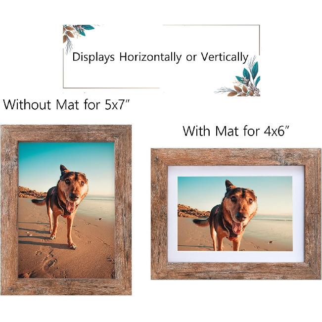 Рамка для фото Califortree 5x7 - Можно установить фото 4x6 с паспарту, Деревянная рамка с ударопрочным плексигласом, Горизонтальное и вертикальное размещение на стене и