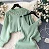 2 Piece Set Women's Knit Sweater Spaghetti Strap Sleeveless Dress Set Slim Knitted Vest Sweater Dress Beaded Pullover Short Sweater Outfits