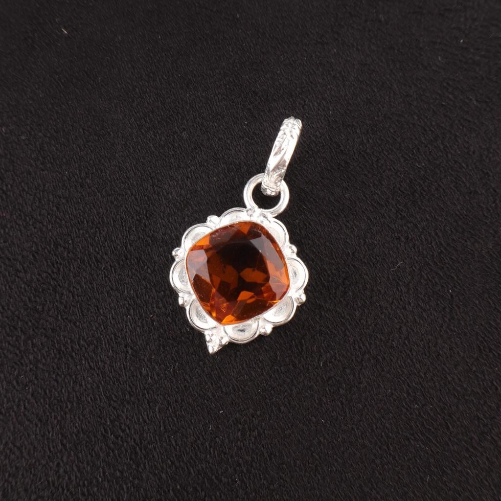 Cushion Citrine Gemstone Sterling Silver Wife Gift Engagement Unique New Pendant PP-2-9