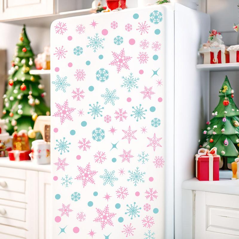 Colored Christmas snowflake glass window decorative sticker Self-adhesive material Festive atmosphere decorative wall sticker Refrigerator sticker