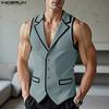 Мода Мужской Лацкан Без рукавов Сшивание Пуговицы Повседневный Приталенный Тонкий Жилет Топы