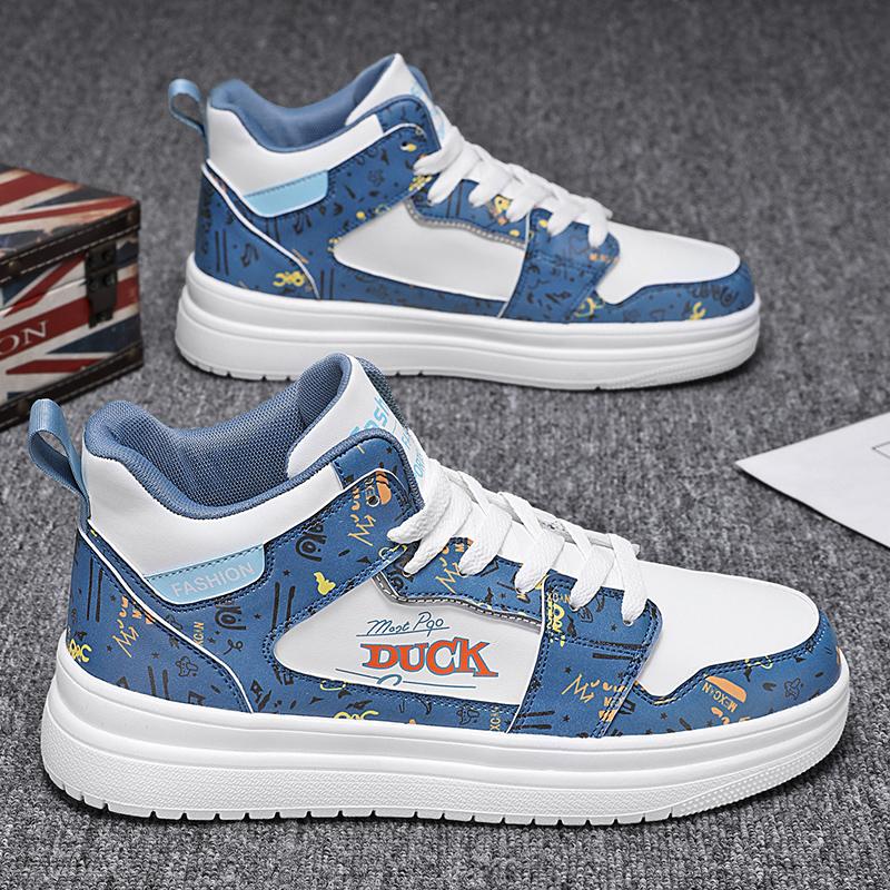 Fashion Blue Cartoon Skateboard Shoes Men Kids High Top Skate Sneakers Men Casual Platform Leather Trainer Anime Sneakers Male