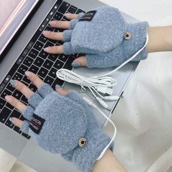 1 пара зимних перчаток с подогревом, зарядка через USB, двухсторонний подогрев, моющиеся, толстые трикотажные перчатки без пальцев, высокоэластичные, для офиса, набора текста, для студентов, для письма