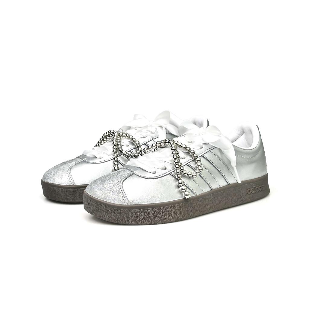 Adidas VL COURT 2.0 Shopping Bag, Trendy Silver Steps Lightweight And Breathable Low top Skateboard Shoes Unisex Silver ID6015(Team1031-)